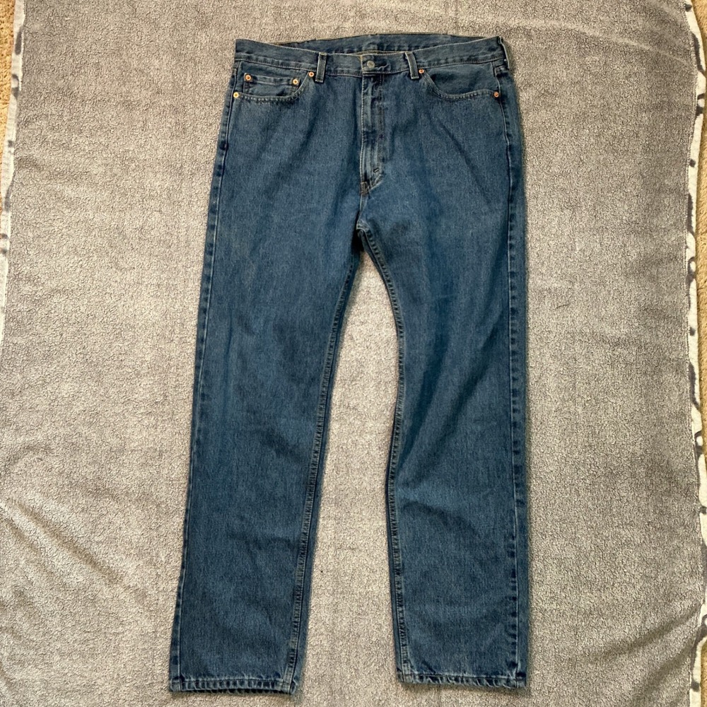 Levi Strauss 505 Regular Fit Straight Leg Jeans Blue Denim Mens 40x34